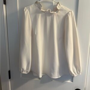 Jcrew Women's Cream Ruffle Neck Top blouse